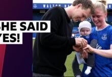 Everton’s Rikke Madsen gets surprise proposal after WSL win