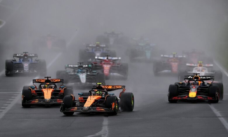 Norris resists Verstappen to win chaotic wet/dry race